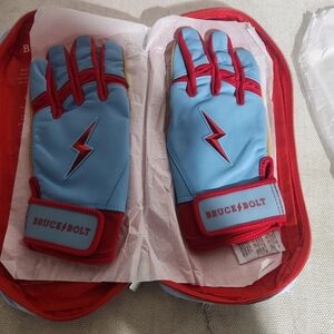 Bruce Bolt Baby Blue And Red Batting Gloves